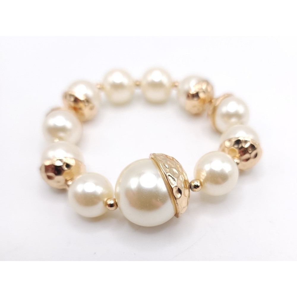 Vintage Faux Pearl Stretch Bracelet Gold - Picture 3 of 3